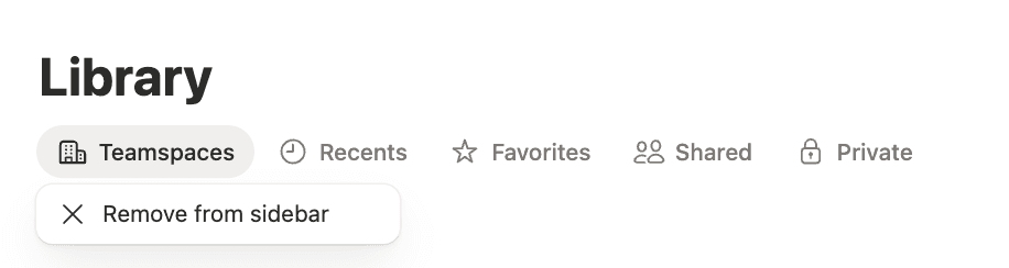 Remover biblioteca da barra lateral