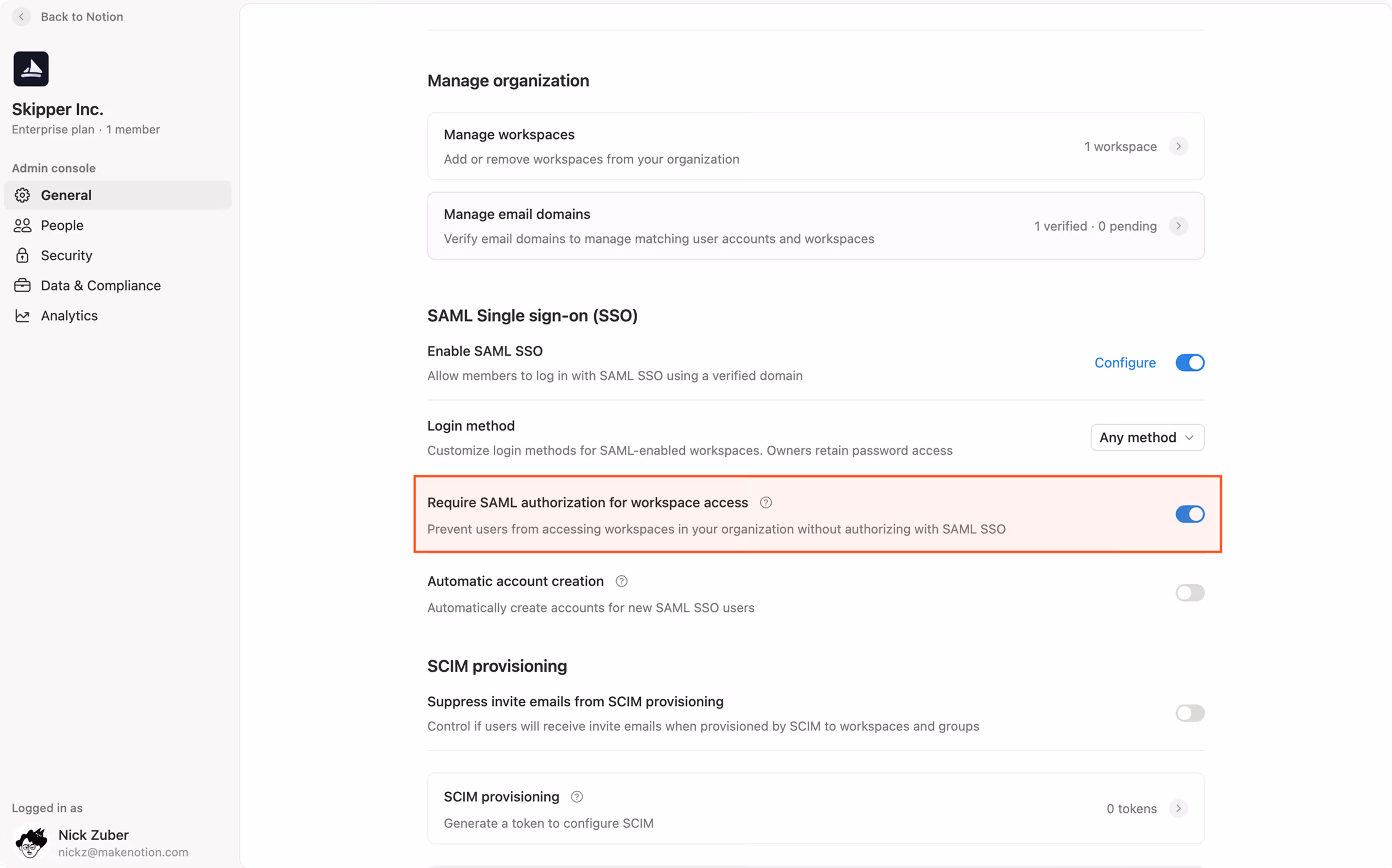 ca: configuração de autorização SAML no nível do espaço de trabalho