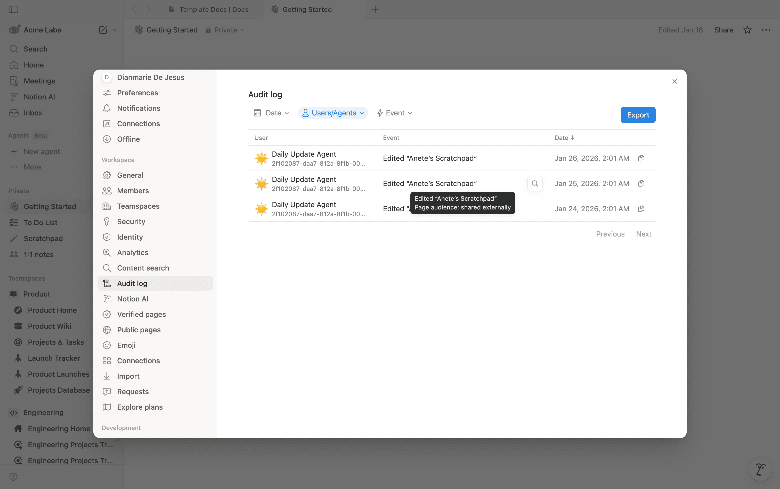 Registro de auditoria