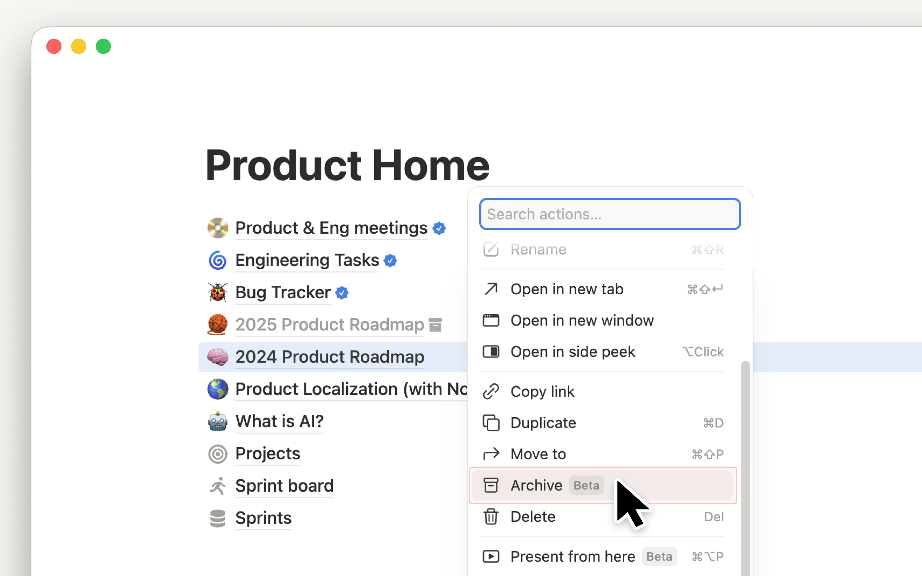 Arquive páginas desatualizadas para manter o seu espaço de trabalho em dia